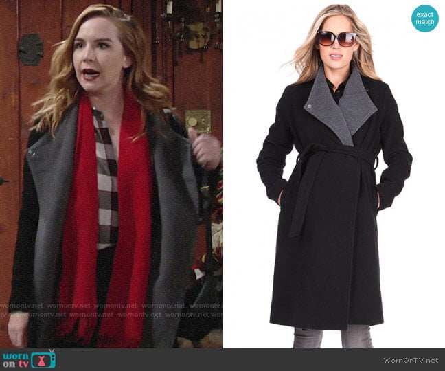 Seraphine Wool & Cashmere Black Maternity Coat worn by Mariah Copeland (Camryn Grimes) on The Young and the Restless