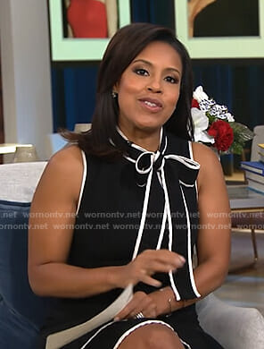 Sheinelle’s black tie neck dress with white piping on Today