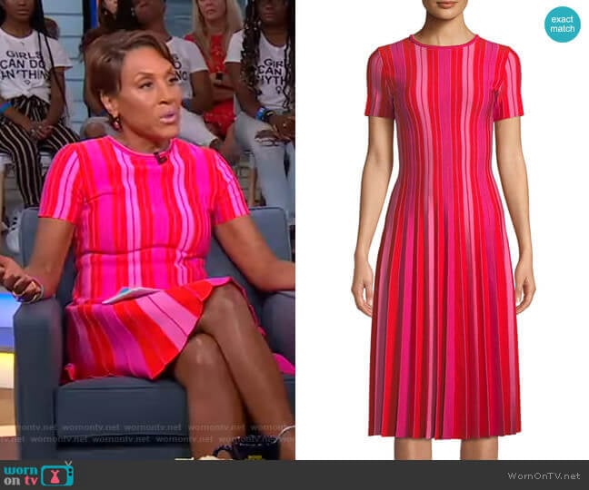 Striped Knit Pleated Dress by Carolina Herrera worn by Robin Roberts on Good Morning America