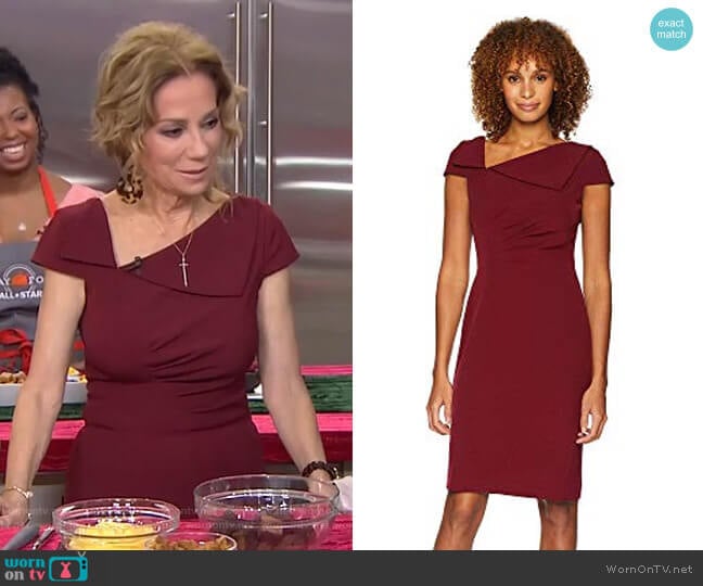 Fold-Over Collar Crepe Short Sleeve Crepe Dress by Tahari ASL worn by Kathie Lee Gifford on Today