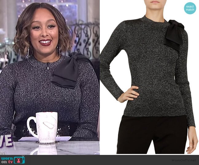 WornOnTV: Tamera’s black metallic bow shoulder sweater on The Real ...