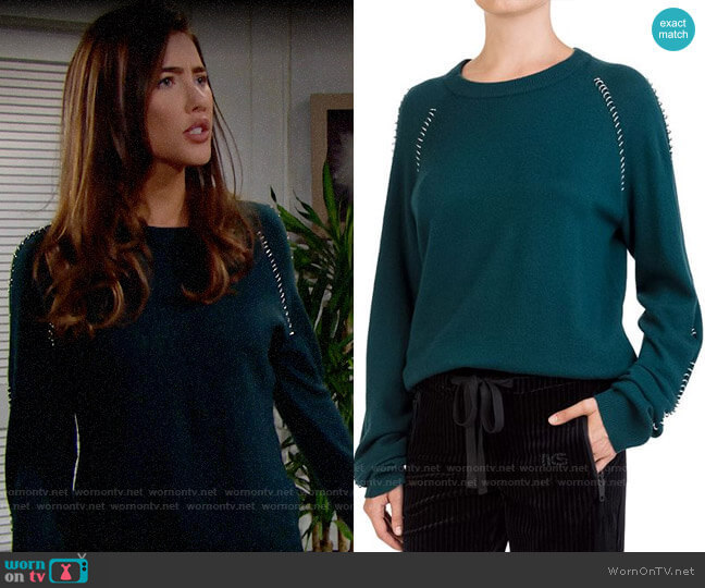 The Kooples Ring-Trim Crewneck Sweater worn by Steffy Forrester (Jacqueline MacInnes Wood) on The Bold & the Beautiful