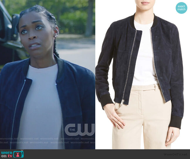 WornOnTV: Anissa’s blue suede bomber jacket on Black Lightning ...