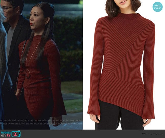 Asymmetrical Ribbed Sweater by Topshop worn by Tina Minoru (Brittany Ishibashi) on Marvels Runaways