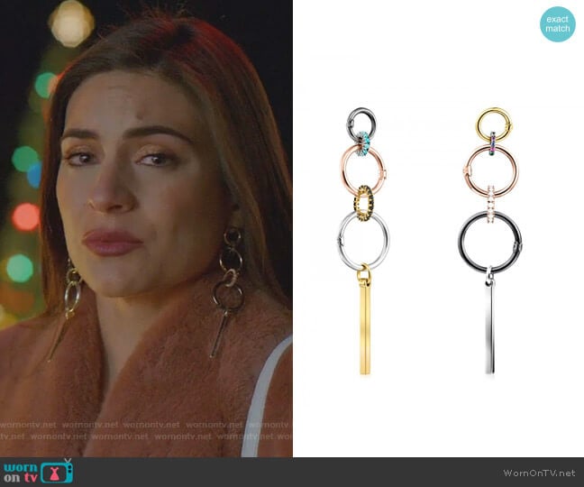 Hold Earrings in Gold Vermeil and Dark Silver with Rings by Tous worn by Cristal Jennings (Daniella Alonso) on Dynasty