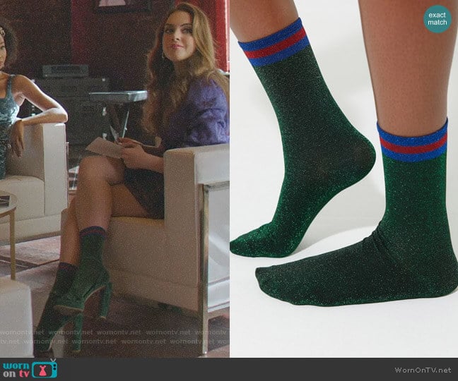 Out From Under Sparkle Party Sock by Urban Outfitters worn by Fallon Carrington (Elizabeth Gillies) on Dynasty