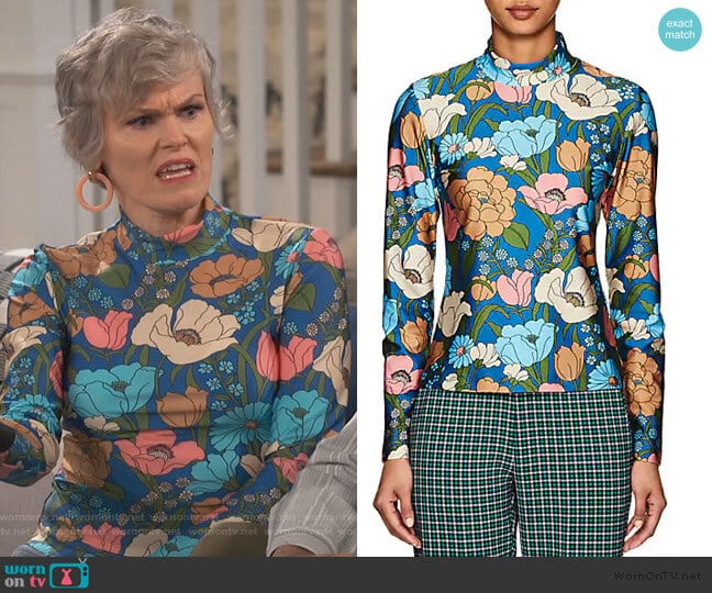 Homer Floral Mock Neck Top by Vivetta worn by Bonnie (Stephnie Weir) on Happy Together