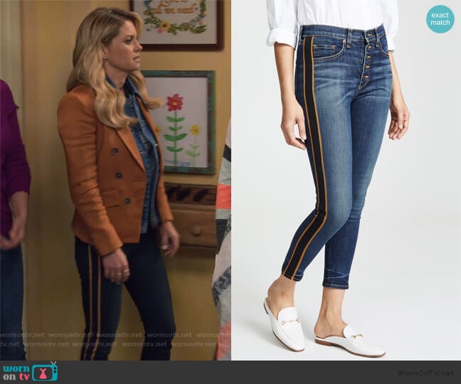 Debbie 10 Skinny Jeans with Tuxedo Stripe by Veronica Beard worn by DJ Tanner-Fuller (Candace Cameron Bure) on Fuller House