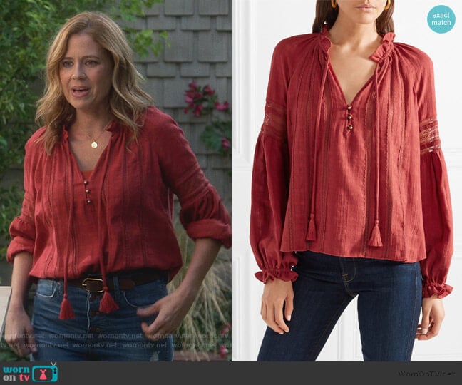 Kalina Blouse by Veronica Beard worn by Lena (Jenna Fischer) on Splitting Up Together