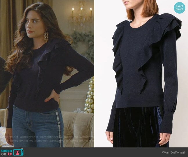 Ruffle Detail Sweater by Veronica Beard worn by Cristal Jennings (Daniella Alonso) on Dynasty