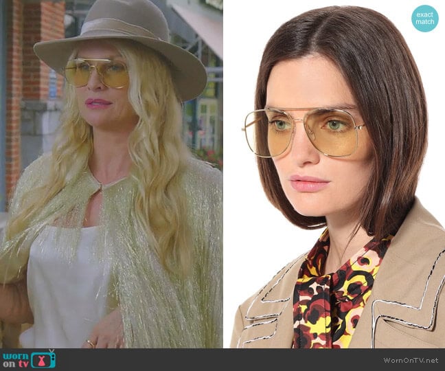 Classic Navigator sunglasses by Victoria Beckham worn by Alexis Carrington (Elaine Hendrix) on Dynasty