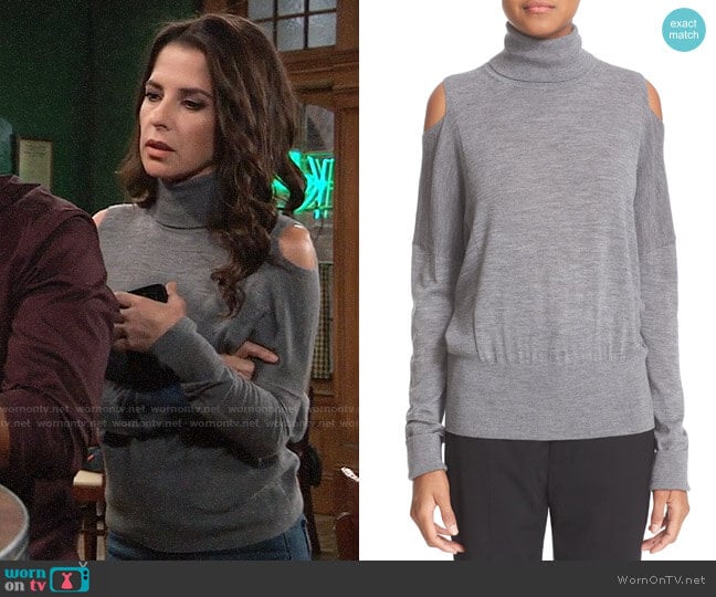 Vince Cold Shoulder Merino Wool Turtleneck worn by Sam McCall (Kelly Monaco) on General Hospital