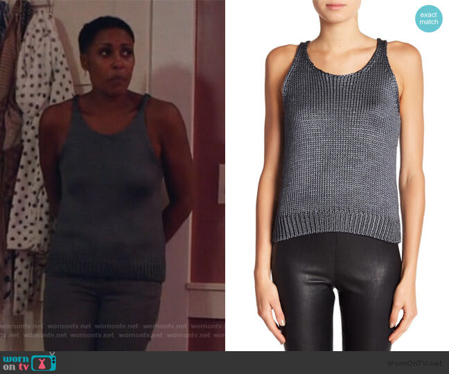 Crop Sleeveless Silk Knit Tank by Vince worn by Lynn Stewart (Christine Adams) on Black Lightning