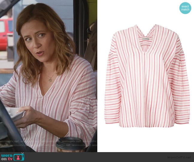 Striped Blouse by Vince worn by Lena (Jenna Fischer) on Splitting Up Together