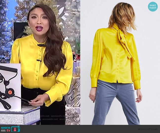 Tied Satin Blouse by Zara worn by Jeannie Mai on The Real