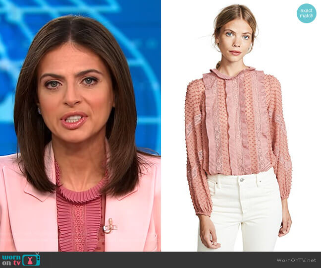 Unbridled Spliced Blouse by Zimmermann worn by Bianna Golodryga on CBS Mornings