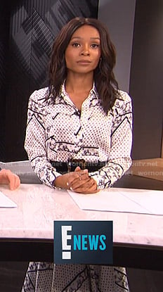 Zuri's white printed satin shirtdress on E! News