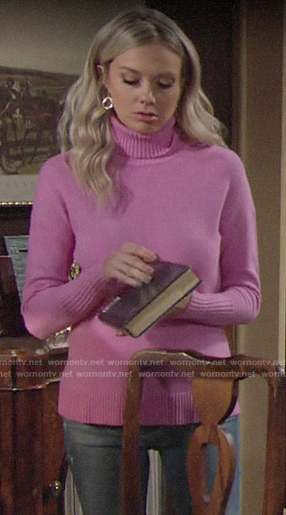 Abby’s pink turtleneck sweater on The Young and the Restless