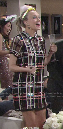 Abby’s plaid sequin NYE dress on The Young and the Restless