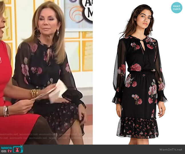 loral Print Poet Sleeve Keyhole Chiffon Dress by Adrianna Papell worn by Kathie Lee Gifford on Today