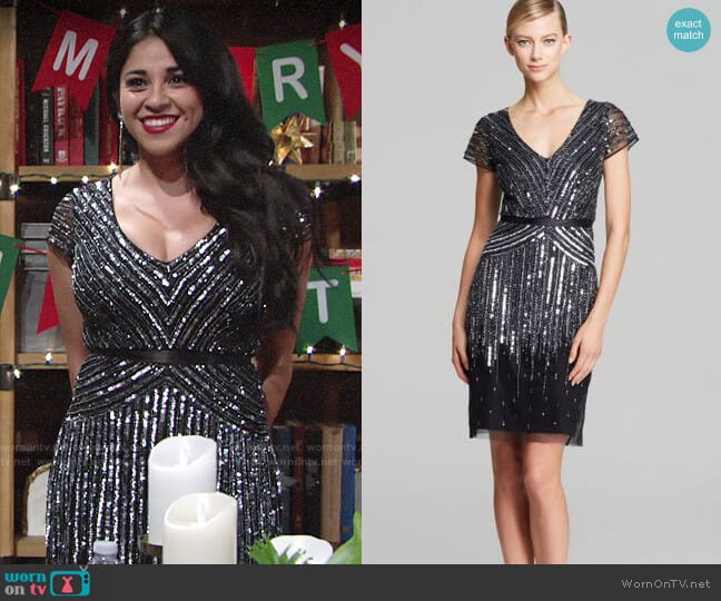 Adrianna Papell V Neck Beaded Dress worn by Mia Rosales (Noemi Gonzalez) on The Young and the Restless