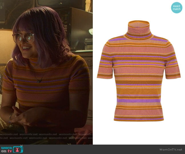 Striped Ribbed Turtleneck Top by A.L.C. worn by Gert Yorkes (Ariela Barer) on Marvels Runaways