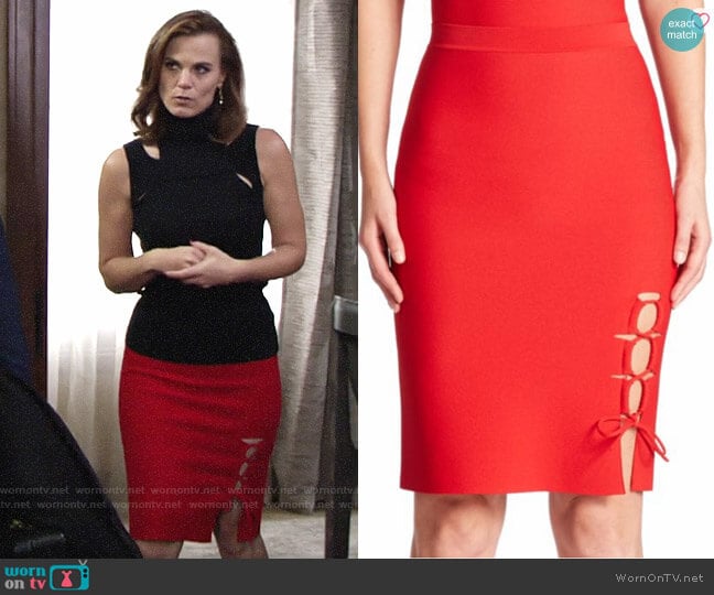 Alexander WAng Lace Up Slit Pencil Skirt worn by Phyllis Newman (Gina Tognoni) on The Young and the Restless