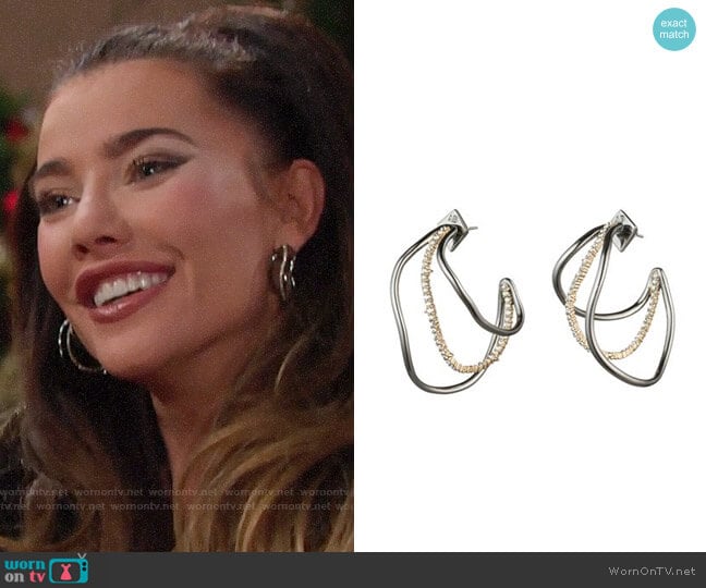 Alexis Bittar Deconstructed Triple Hoop Earrings worn by Steffy Forrester (Jacqueline MacInnes Wood) on The Bold and the Beautiful