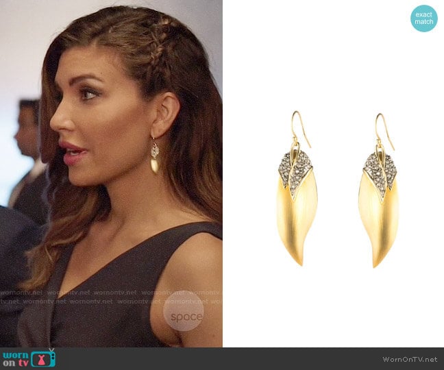 Alexis Bittar Crystal Encrusted Capped Feather Earring worn by Dinah Drake (Juliana Harkavy) on Arrow