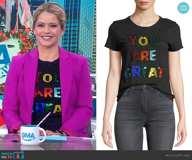 Rylyn Tee by Alice + Olivia worn by Sara Haines on Good Morning America