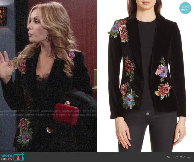 Alice + Olivia Hix Embellished Velvet Blazer worn by Lauren Fenmore (Tracey Bregman) on The Young and the Restless