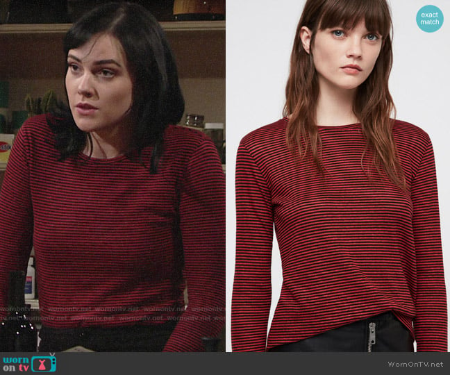 All Saints Esme Linen Stripe T-shirt worn by Tessa Porter (Cait Fairbanks) on The Young & the Restless