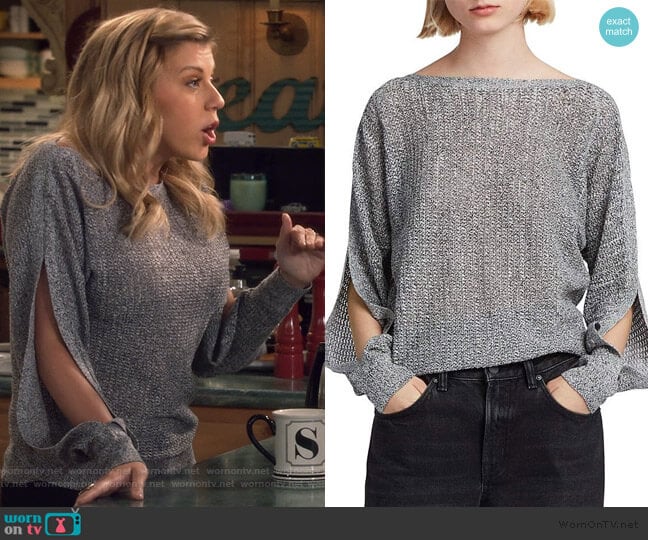 Elle Slit-Sleeve Sweater by All Saints worn by Stephanie Tanner (Jodie Sweetin) on Fuller House