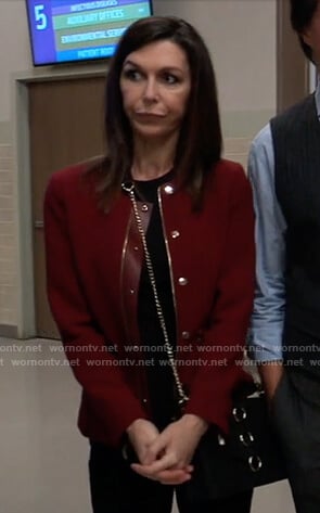 Anna’s red snap button jacket on General Hospital