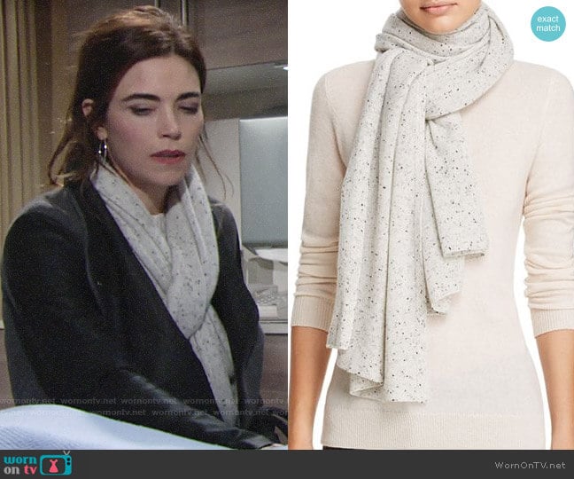 Aqua Cashmere Donegal Cashmere Scarf worn by Victoria Newman (Amelia Heinle) on The Young and the Restless