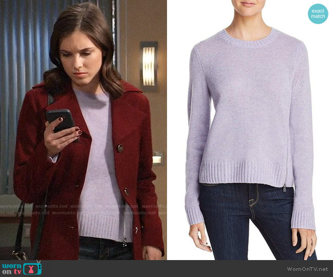 Aqua Zip Detail Donegal Cashmere Sweater worn by Willow Tait (Katelyn MacMullen) on General Hospital