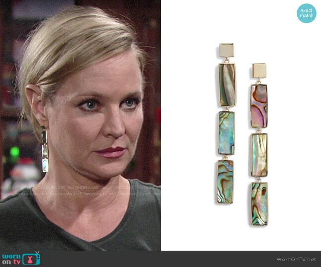 Argento Vivo Geometric Mother of Pearl Drop Earrings worn by Sharon Newman (Sharon Case) on The Young and the Restless