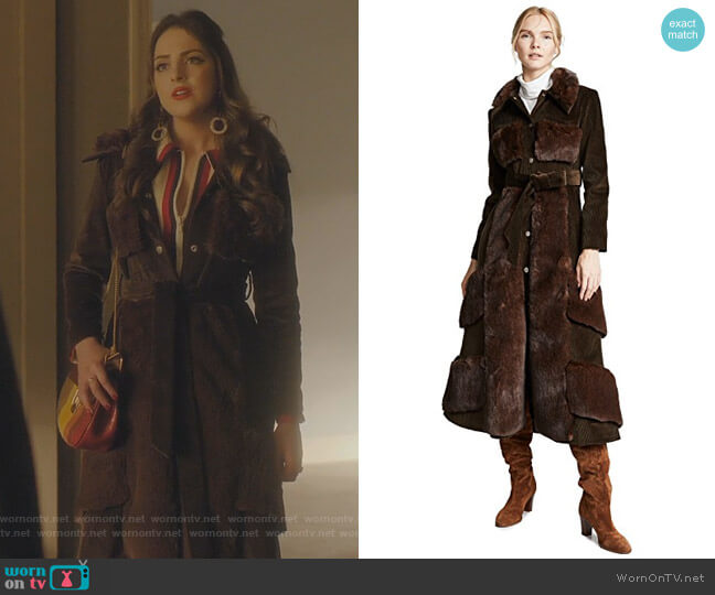 Faux Fur And Corduroy Belted Coat by Awake worn by Fallon Carrington (Elizabeth Gillies) on Dynasty