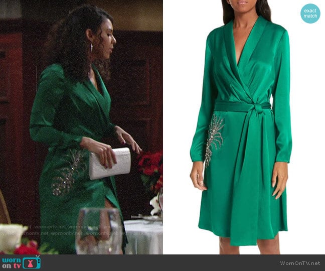 BA&SH Janeiro Satin Wrap Dress worn by Kerry Johnson (Alice Hunter) on The Young and the Restless