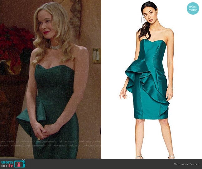 Badgley Mischka Front Ruffle Cocktail Dress worn by Donna Logan (Jennifer Gareis) on The Bold and the Beautiful