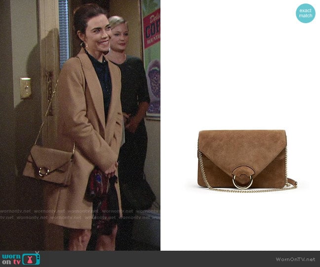 Banana Republic Suede Accordian Bag worn by Victoria Newman (Amelia Heinle) on The Young and the Restless