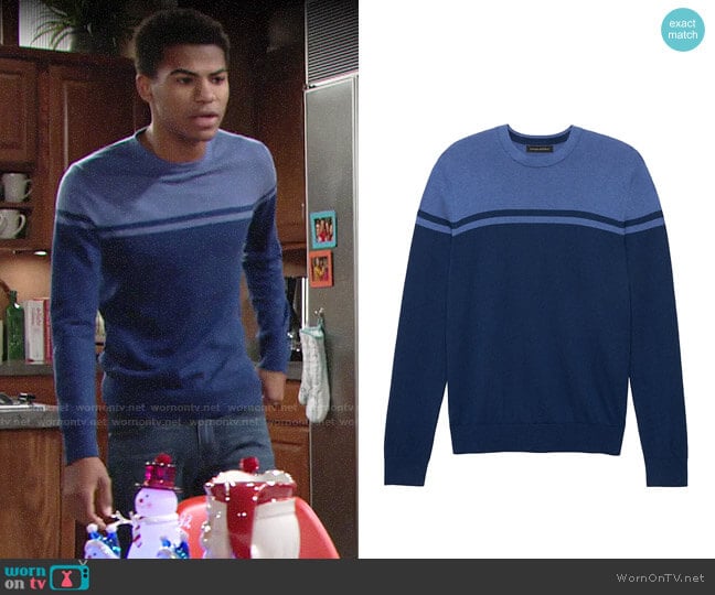 Banana Republic Silk Cotton Cashmere Stripe Sweater worn by Charlie Ashby (Noah Alexander Gerry) on The Young and the Restless