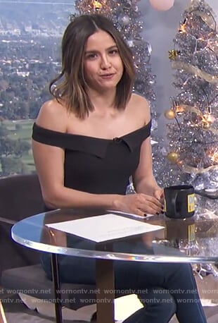 Erin’s black off shoulder top on E! News Daily Pop