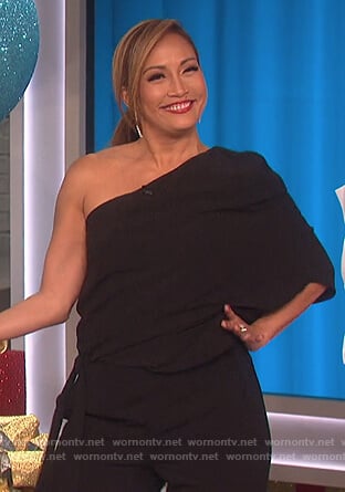 Carrie’s black one shoulder jumpsuit on The Talk