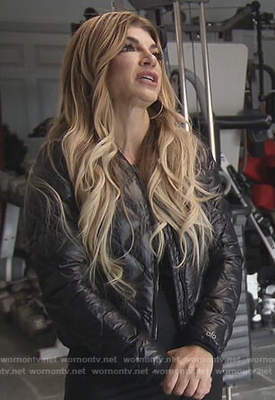 Teresa’s black quilted bomber jacket on The Real Housewives of New Jersey