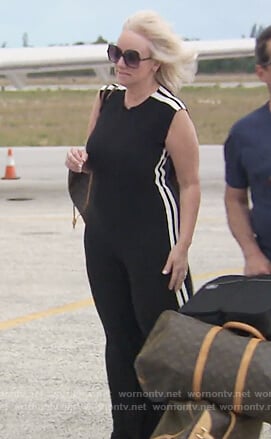 Margaret’s black side stripe jumpsuit on The Real Housewives of New Jersey
