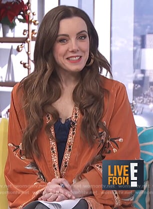 Melanie’s brown floral embroidered kimono on Live from E!