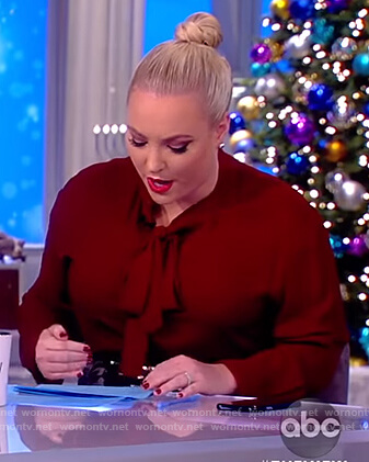 Meghan’s red tie neck blouse on The View