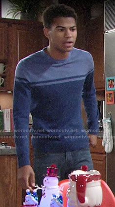 Charlie's blue colorblock sweater on The Young and the Restless