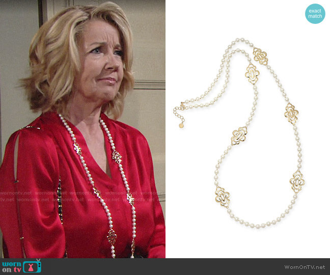 Charter Club Gold-Tone Openwork Flower & Imitation Pearl Station Necklace worn by Nikki Reed Newman (Melody Thomas-Scott) on The Young and the Restless